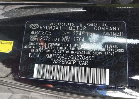 2016 Hyundai Veloster z USA, uszkodzony, nr VIN KMHTC6AD7GU270866